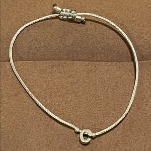 Alphabet Prism Bracelet "C” Initial Tan & Gold Bracelet Adjustable